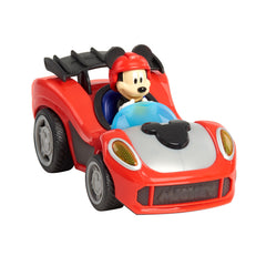 Just Play Mickey Mouse Rev 'n Glow Racer hood button action sparks active play.