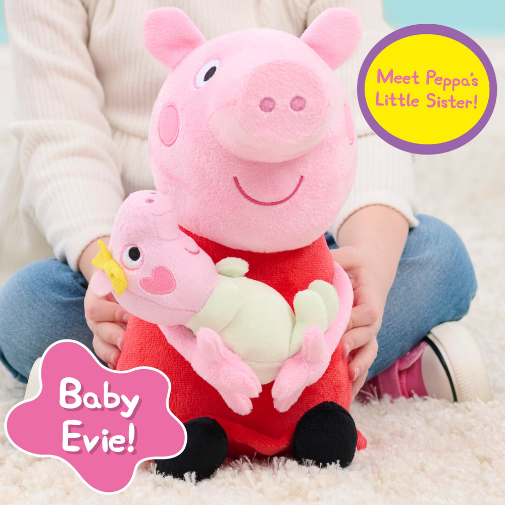 Just Play Peppa Pig Big Sis Plush closeup embroidered details for child-friendly charm