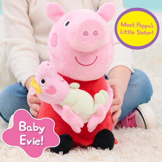 Just Play Peppa Pig Big Sis Plush closeup embroidered details for child-friendly charm