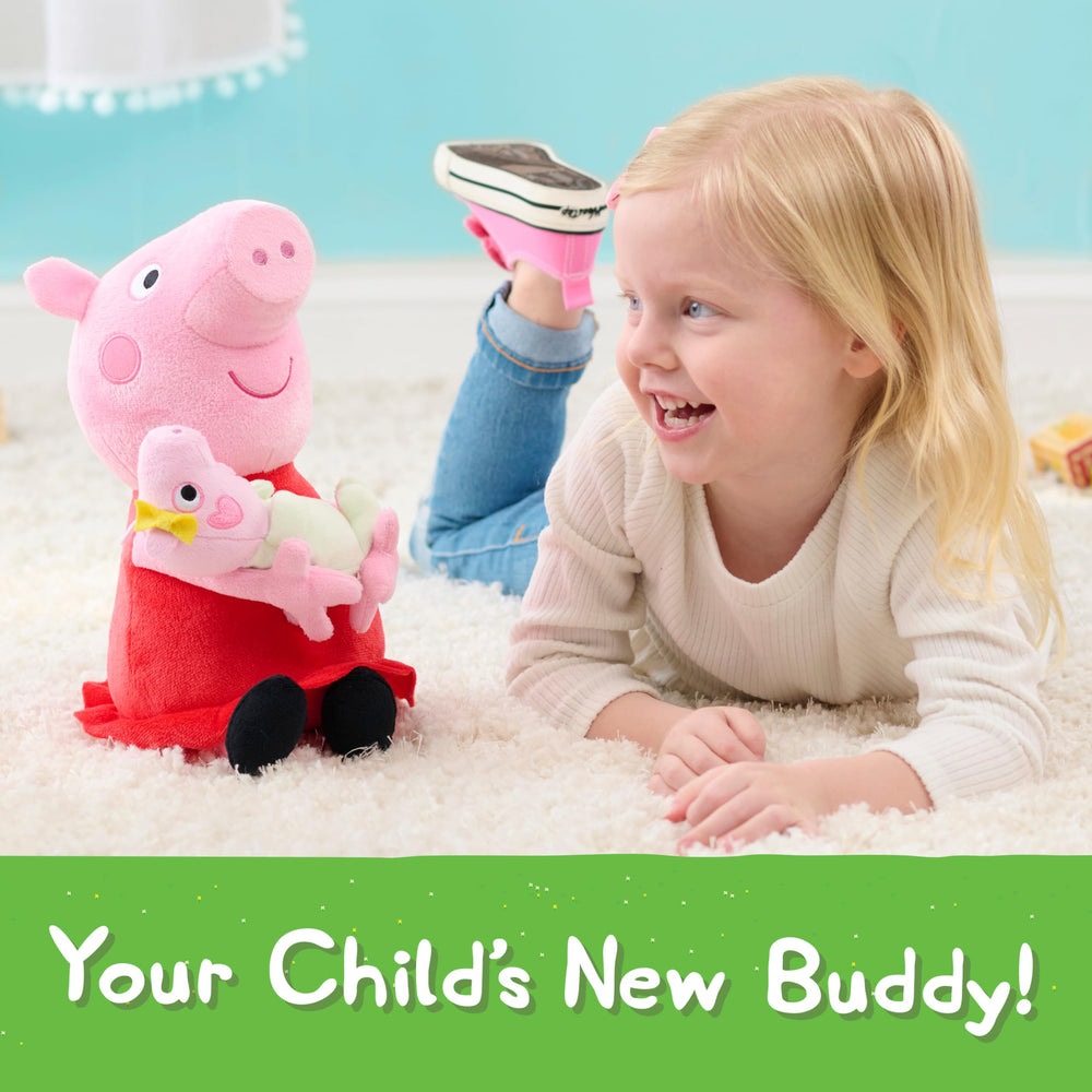 Just Play Peppa Pig Big Sis Plush holding little sister inspires nurturing roleplay