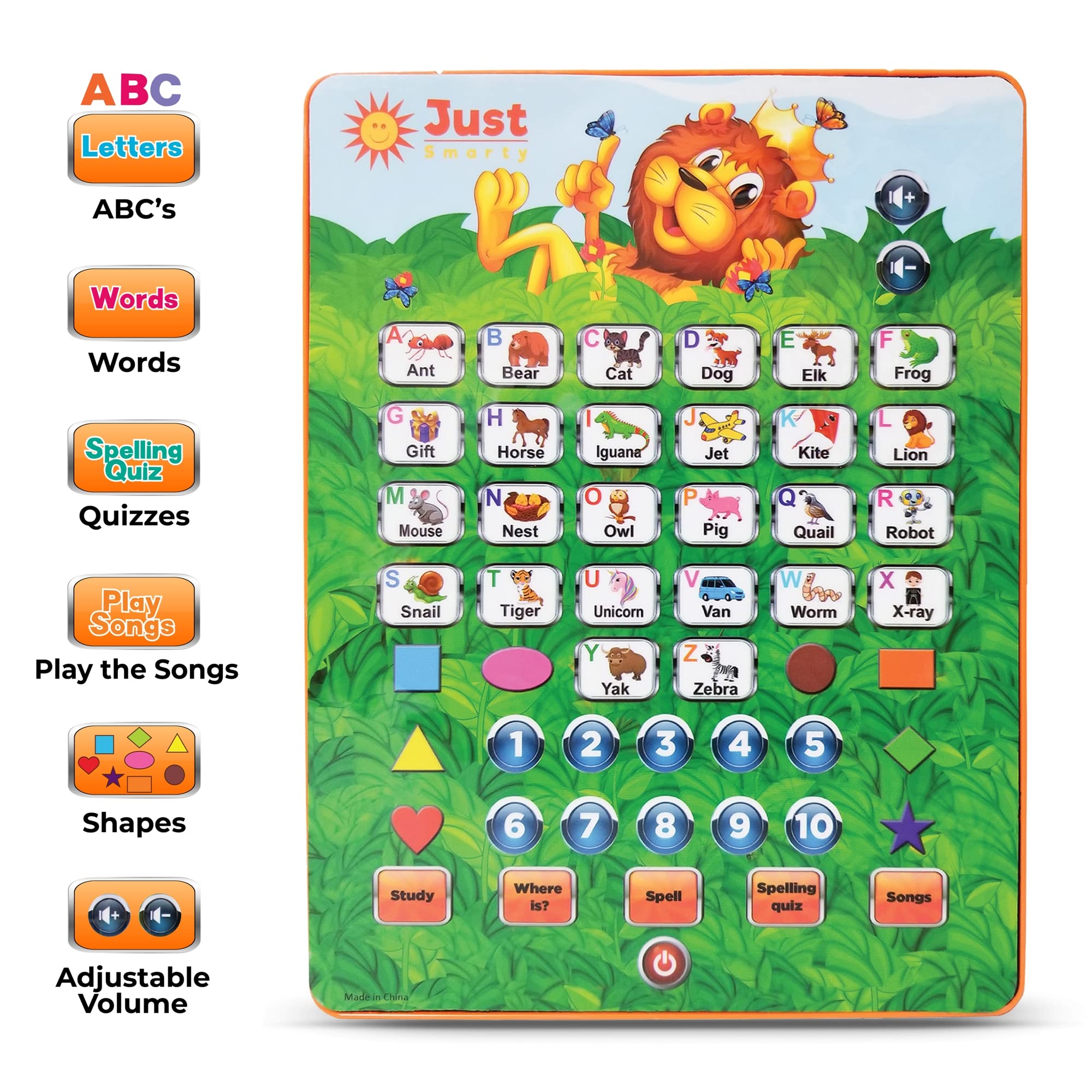 Just Smarty Alphabet Tablet child using tablet on car trip for portable learning.