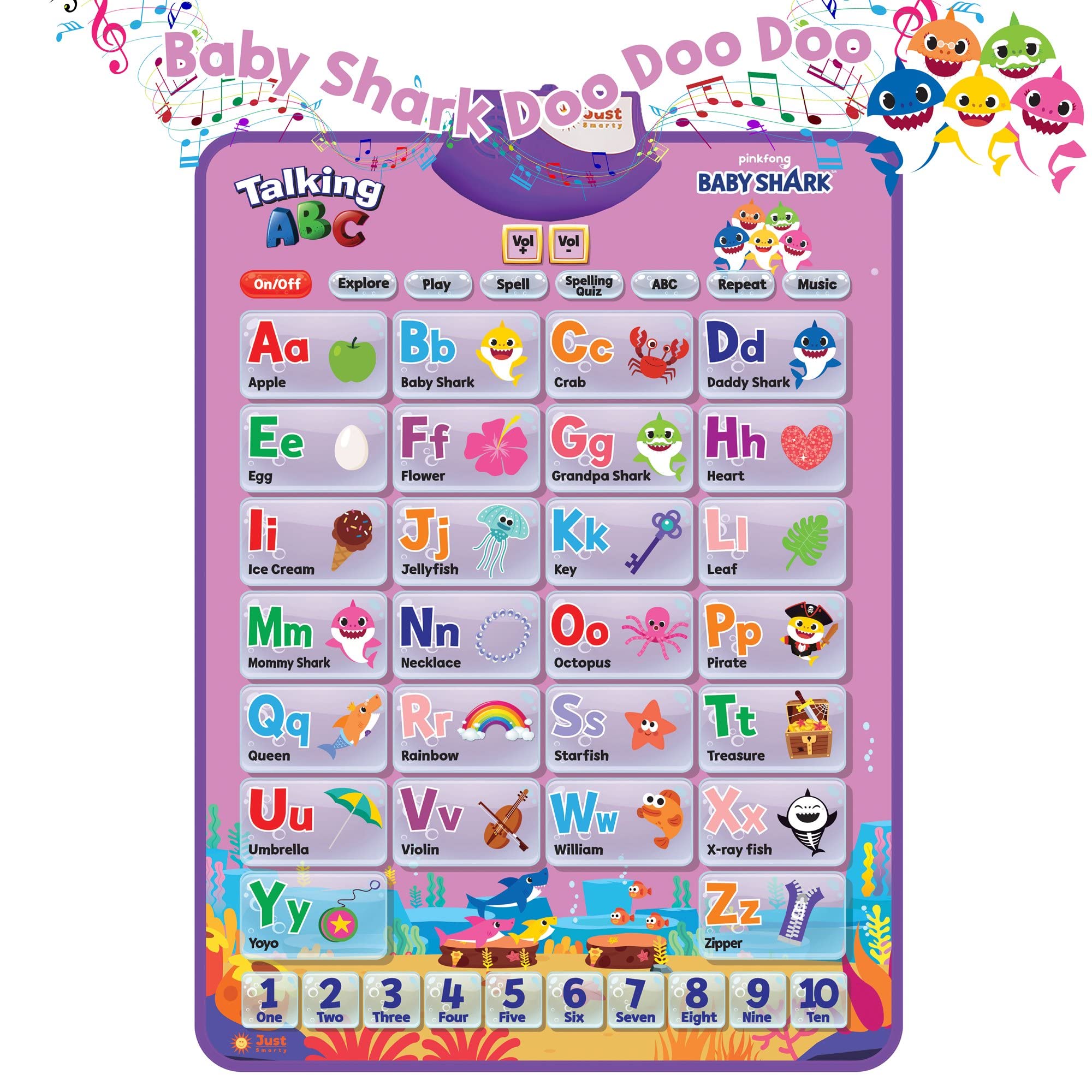 Just Smarty Pinkfong number poster helps kids count using colorful visuals.
