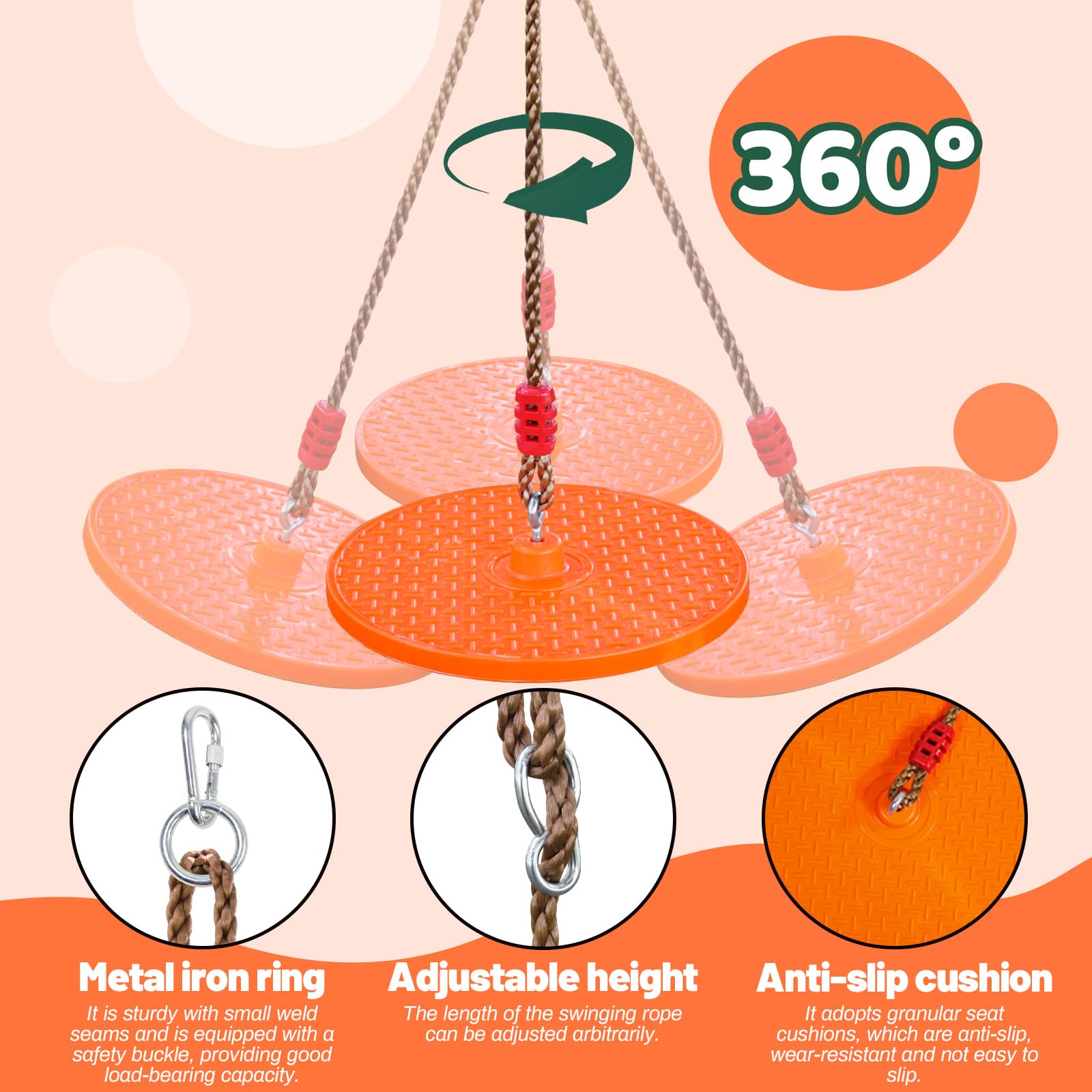 Just.smile rotating disc swing mounted to a tree for flexible backyard use.