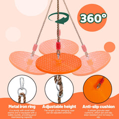 Just.smile rotating disc swing mounted to a tree for flexible backyard use.