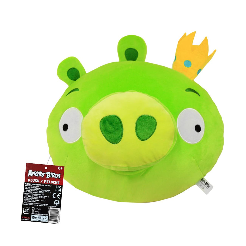 Just Toys LLC Angry Birds Green King Pig 15in front view plush for cuddling and display.
