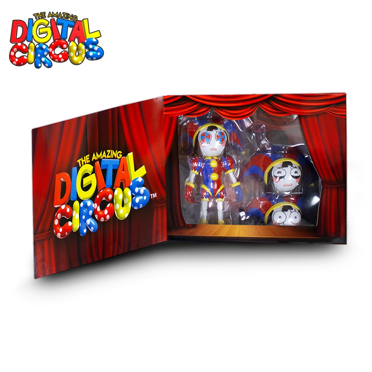 Just Toys Pomni articulated shoulders and knees enable dynamic posing and play.