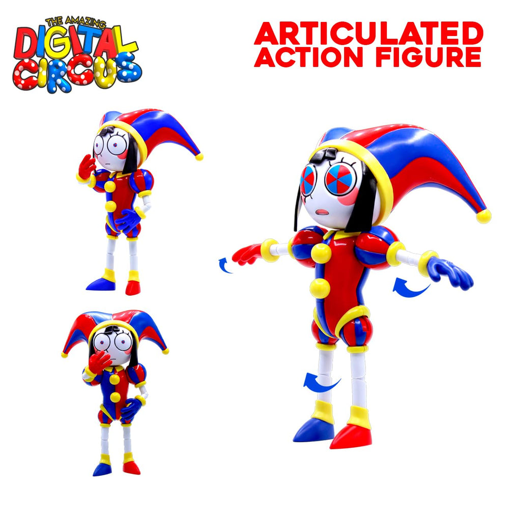 Just Toys Pomni display stand and accessories keep the figure upright and organized.