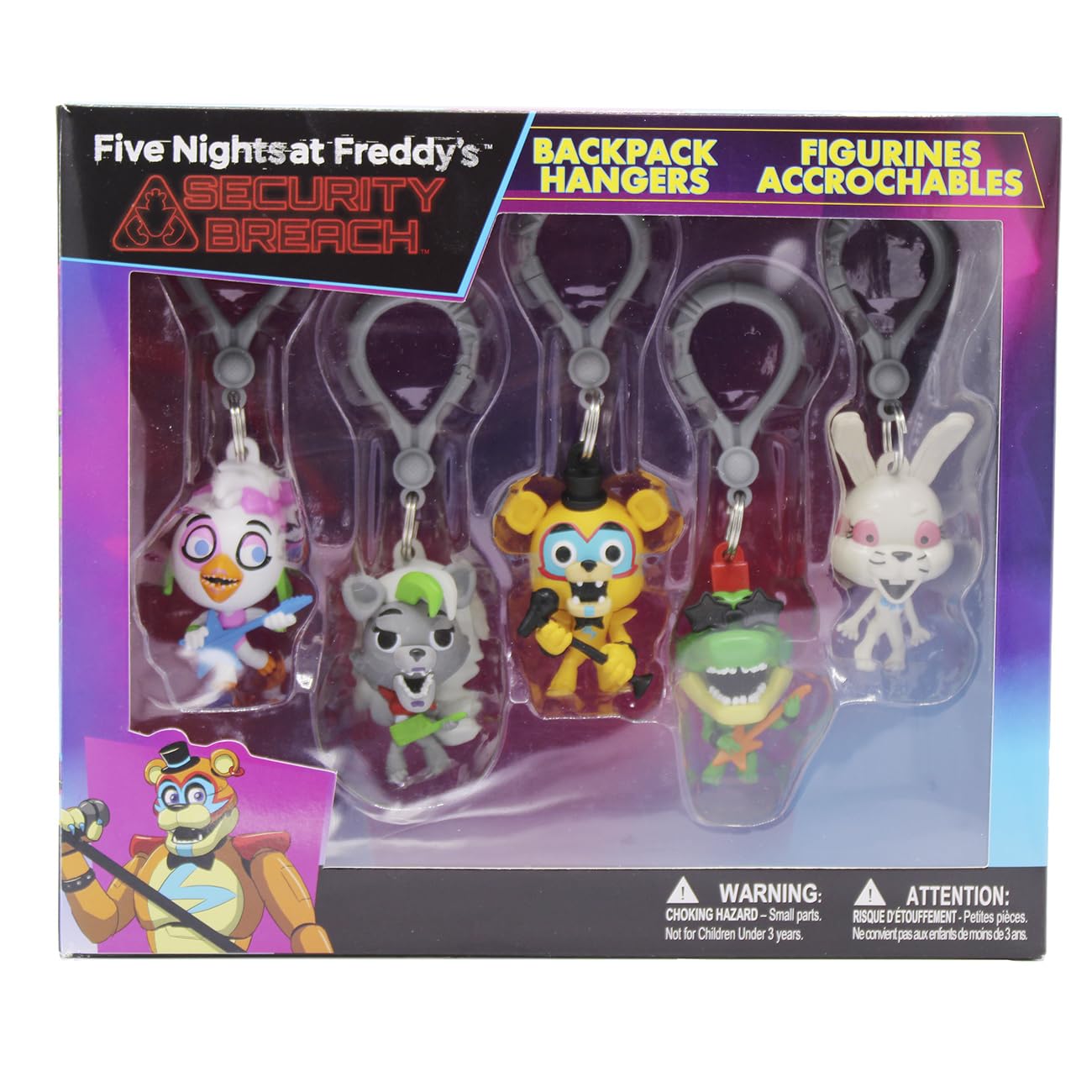 Just Toys LLC Five Nights at Freddy's Bonnie backpack hanger close-up, perfect for school bags and display.
