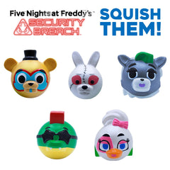 Just Toys LLC Five Nights at Freddy’s SquishMe Series 2 Chica figure, tactile plush for cozy desk buddies.