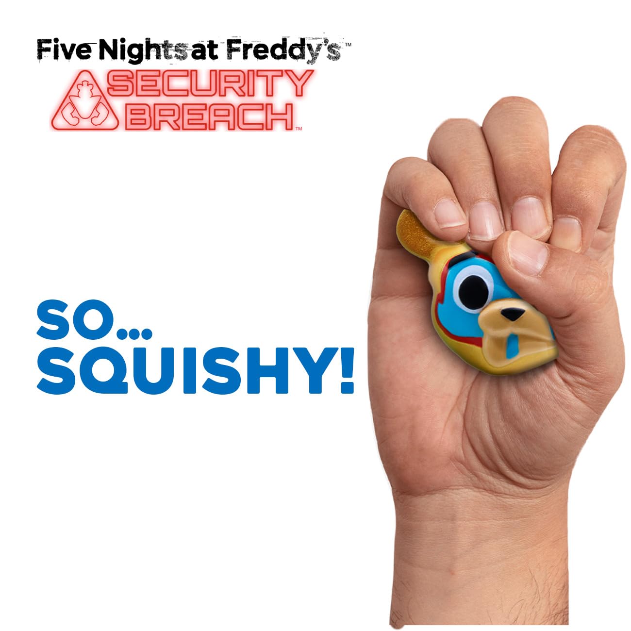 Just Toys LLC Five Nights at Freddy’s SquishMe Series 2 Monty figure, soft toy for on-the-go squeezes.
