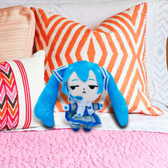 Just Toys LLC Hatsune Miku Snow Miku 6” plush features a cute smile for desk or shelf joy.