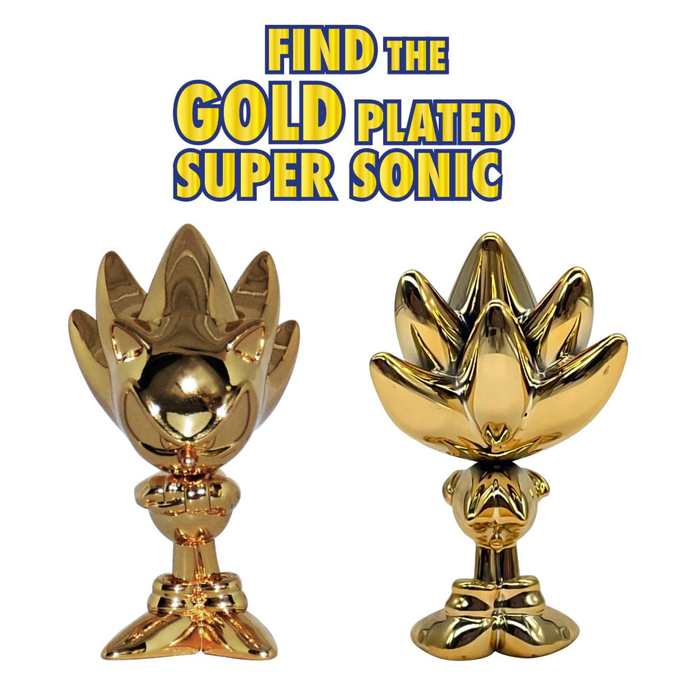 Ultra-rare gold-plated Super Sonic figure adds collectible excitement.