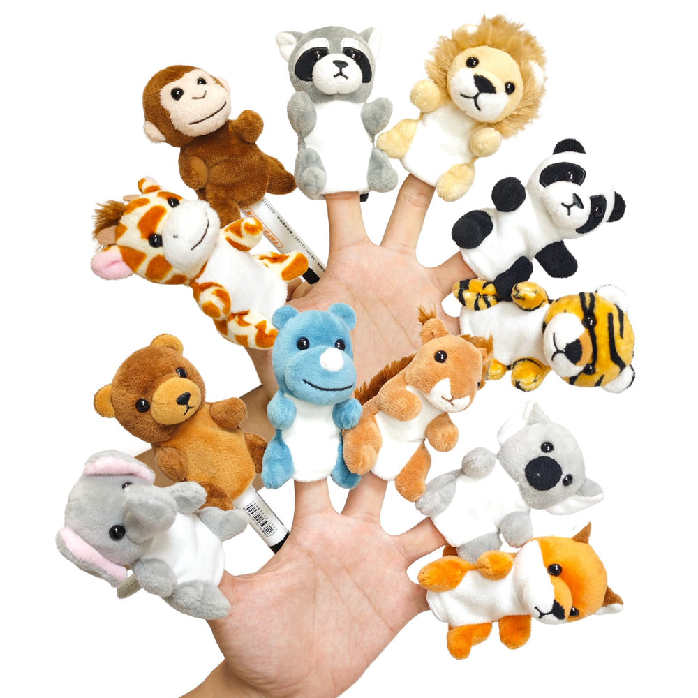 JUSTQUNSEEN 12pcs finger puppets set for imaginative play and storytelling.