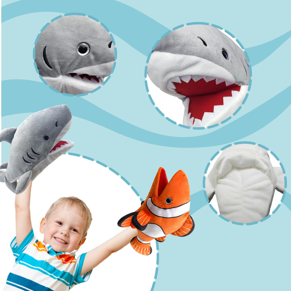JUSTQUNSEEN clownfish puppet, soft plush for playful sea adventures.