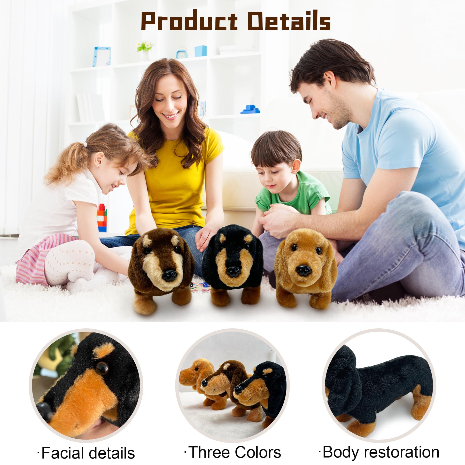JUSTQUNSEEN dachshund plush variant C, realistic fur details for decor.