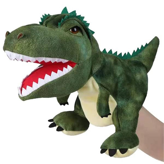 JUSTQUNSEEN dinosaur hand puppet full view shows friendly design for storytelling