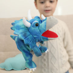 JUSTQUNSEEN dinosaur puppet back scales highlight textured realism.