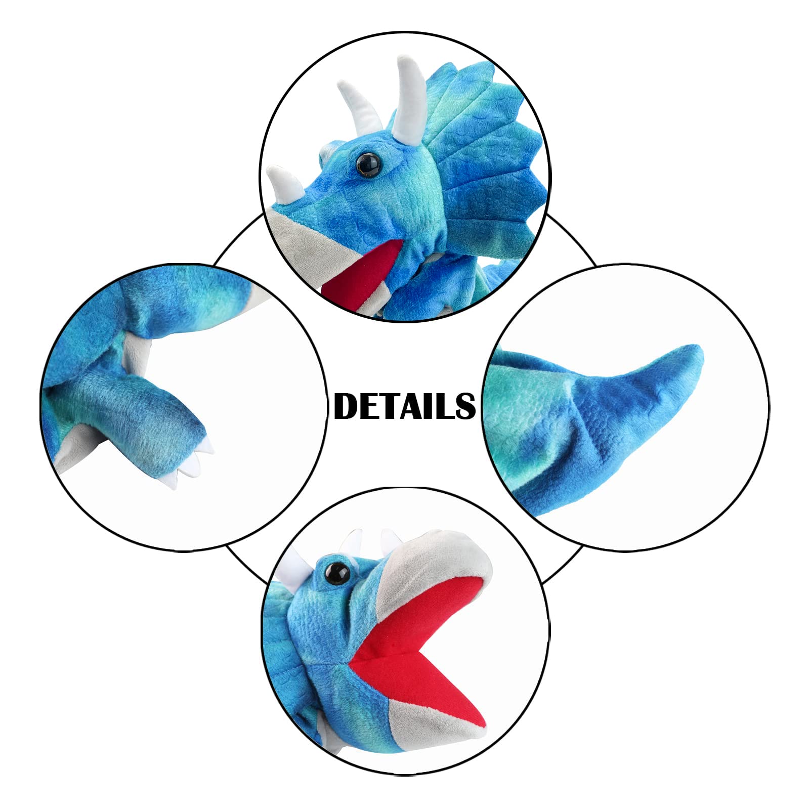 JUSTQUNSEEN dinosaur puppet nails and eyes add vibrant character for play.