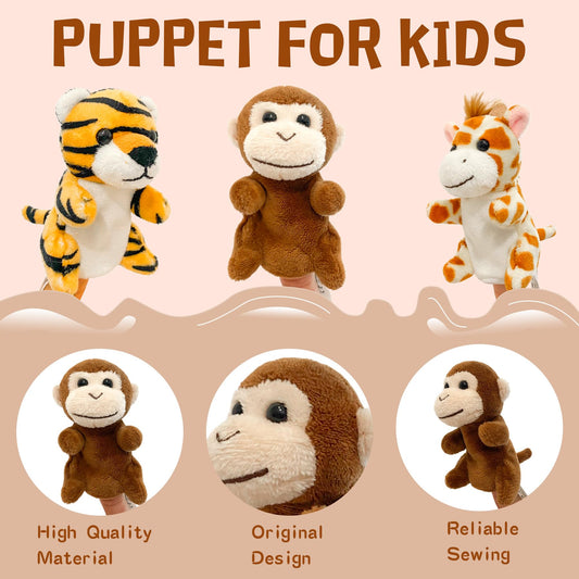 JUSTQUNSEEN soft plush material close-up of comfortable finger puppets for kids.