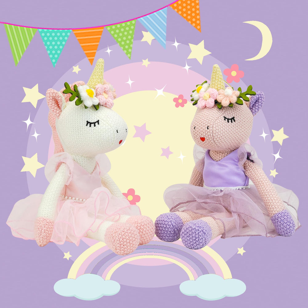 JUSTQUNSEEN unicorn plush pearl belt adds elegant charm for tea party play.
