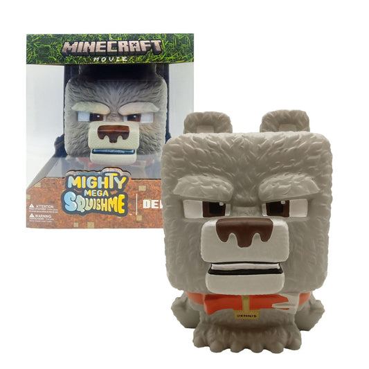 Just Toys Minecraft Mighty Mega Squishme Dennis Wolf front view, perfect cuddle buddy and display piece.