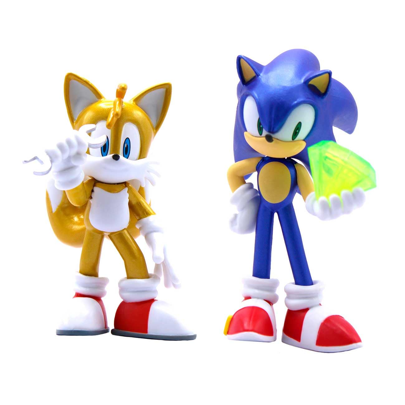 Just Toys Sonic accessory set with ring and Chaos Emerald for display options.