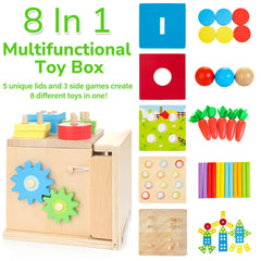 Justwood color sorting sticks and stacking pieces boost fine motor skills.