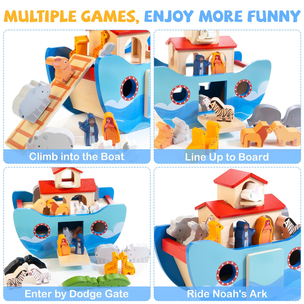JUSTWOOD Noah's Ark figures rabbits and birds support storytelling play.