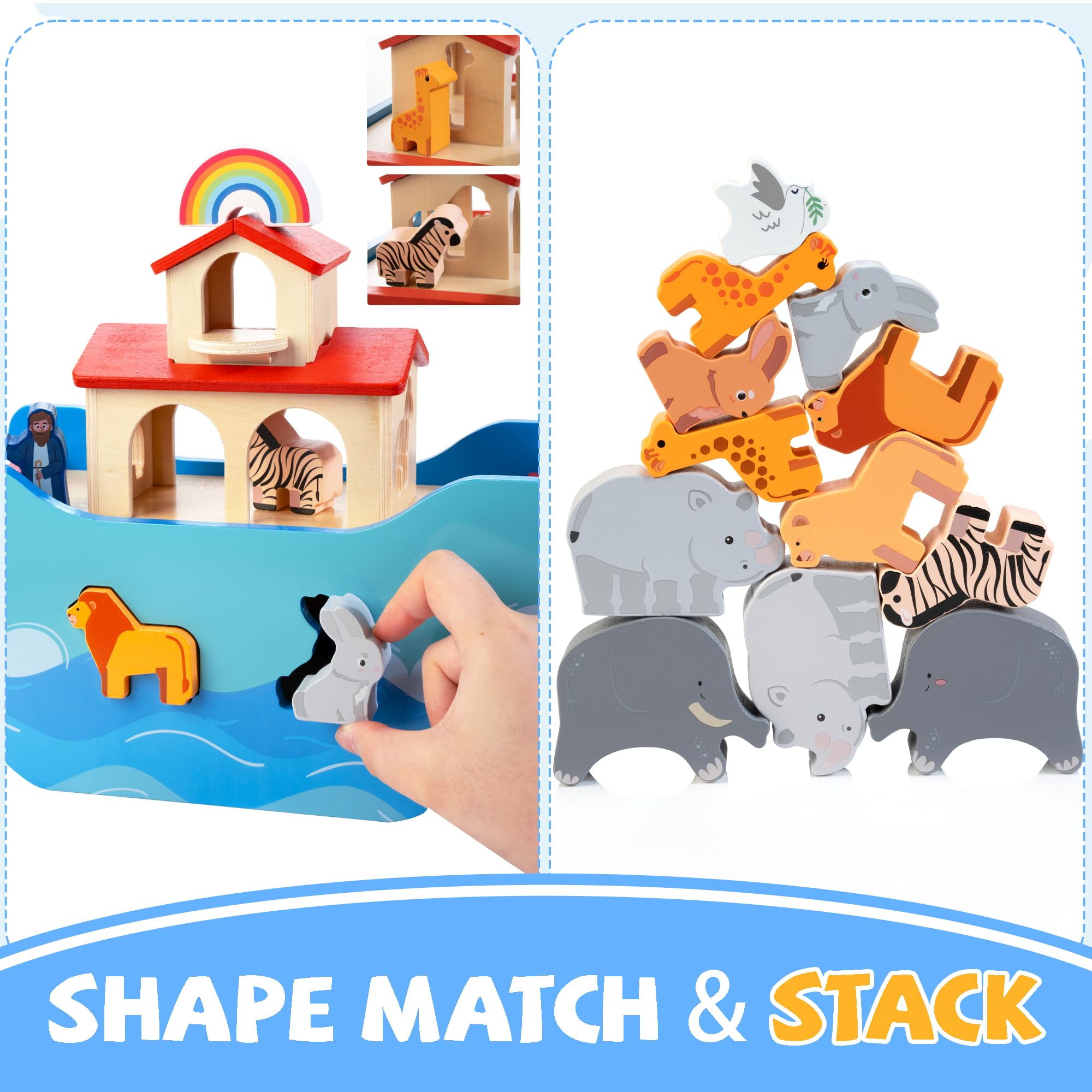 JUSTWOOD Noah's Ark figures zebras, hippos, and crocodiles promote sorting.