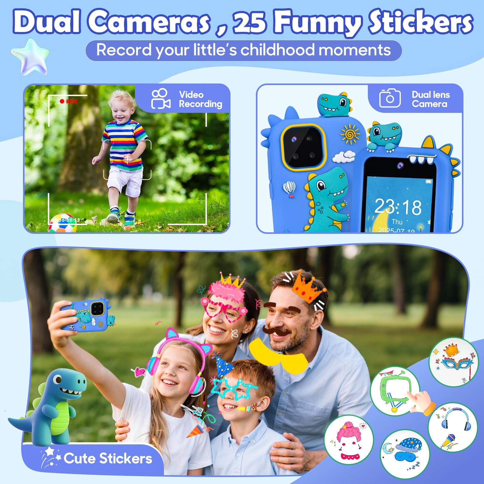 Jusvenmt dinosaur phone provides 44 educational games to boost curiosity.