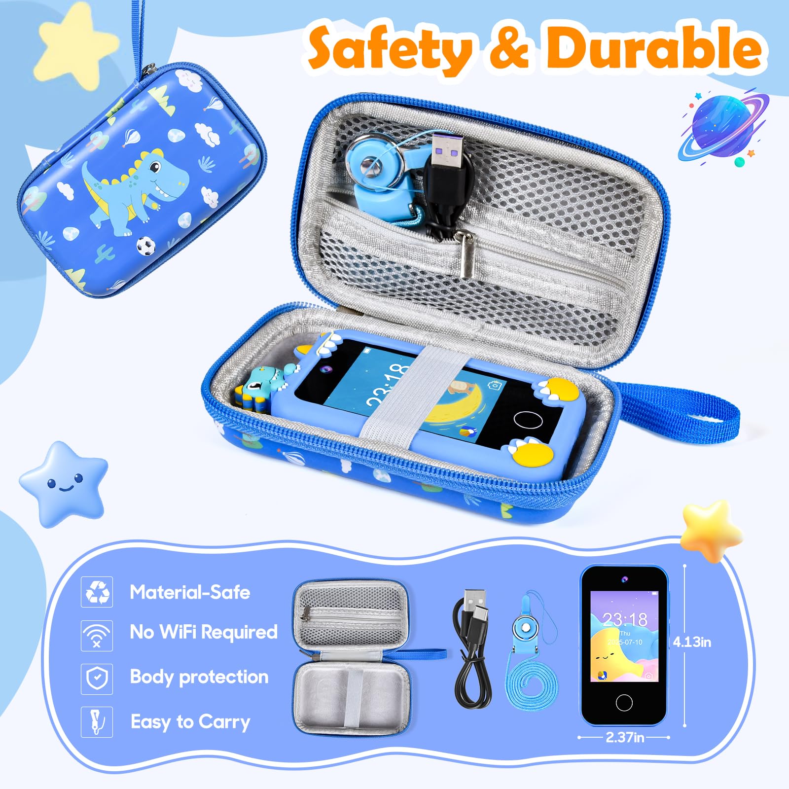 Jusvenmt dinosaur phone comes with a carry bag for easy transport.