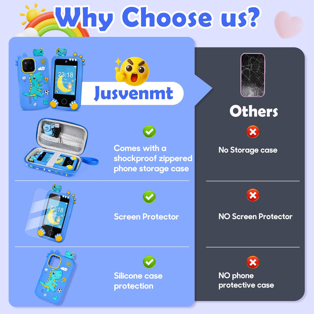 Jusvenmt dinosaur phone features a protective silicone case for safe handling.