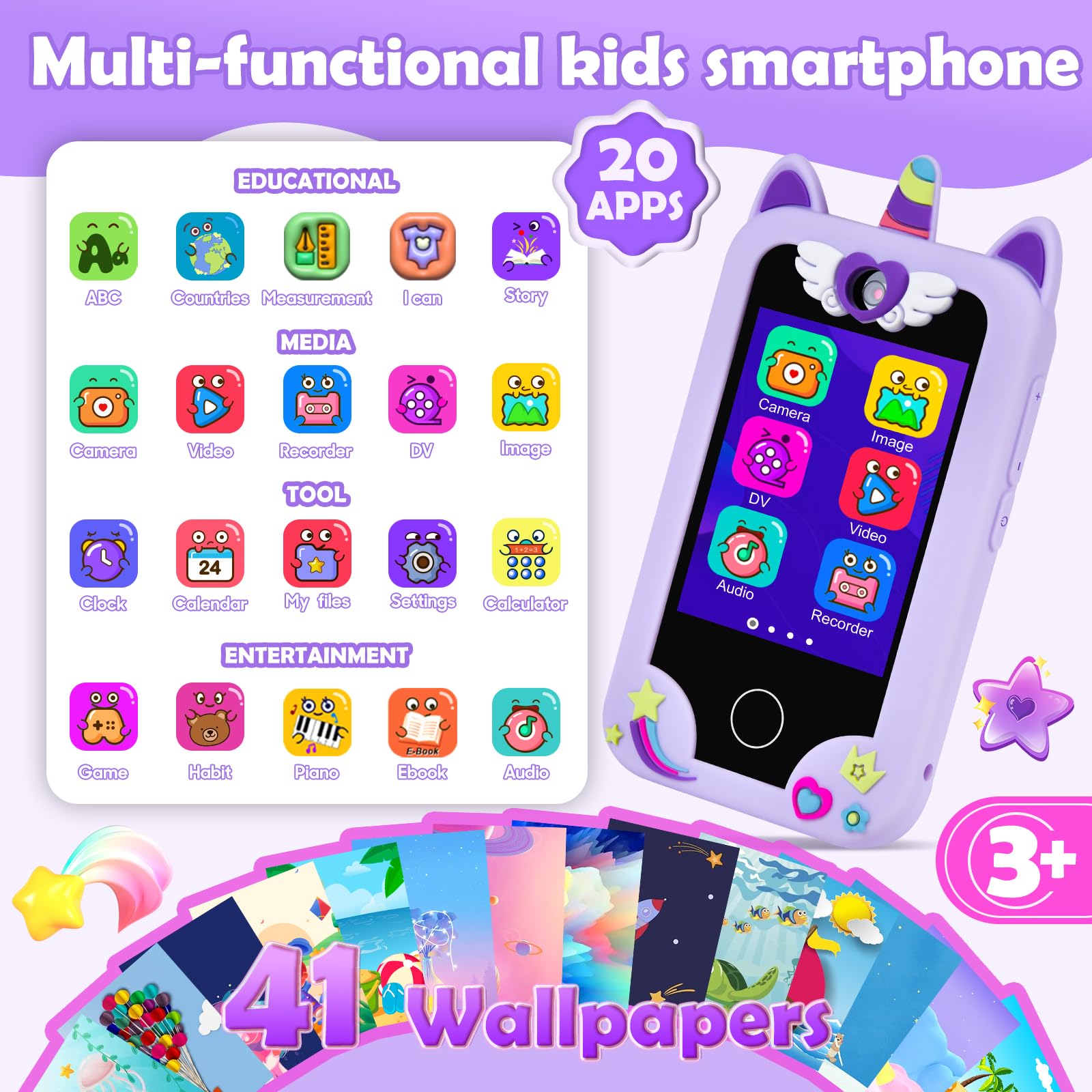 Jusvenmt kids smartphone purple dual cameras encourage creative photos