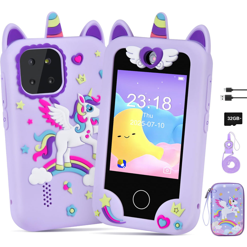 Jusvenmt kids smartphone purple front view for safe, screen-based play