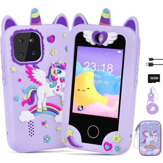 Jusvenmt kids smartphone purple front view for safe, screen-based play