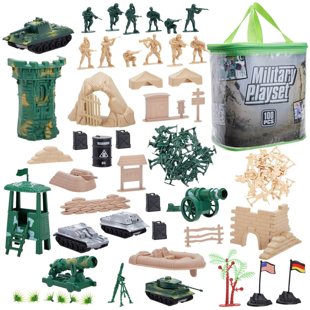 Juvale army men 100-piece set detailed figures for imaginative play.