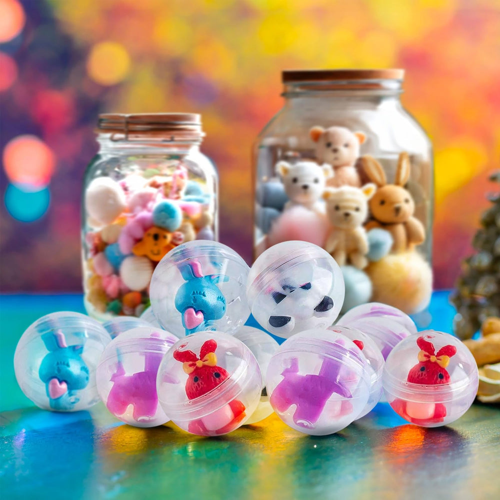 Juvale gumball capsules ready for prizes and assorted fillers.