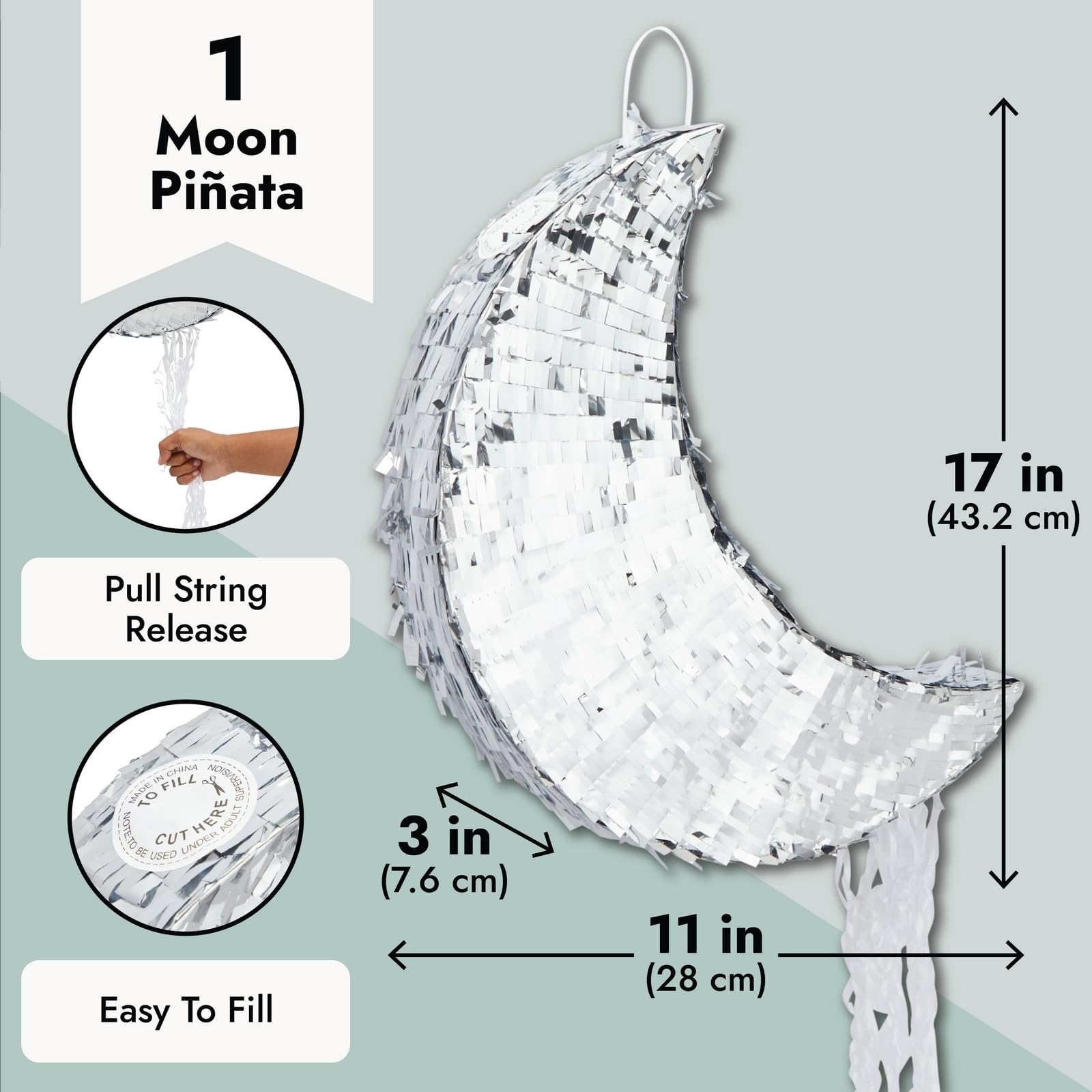 Juvale pull string moon pinata fills easily through the top opening for candy