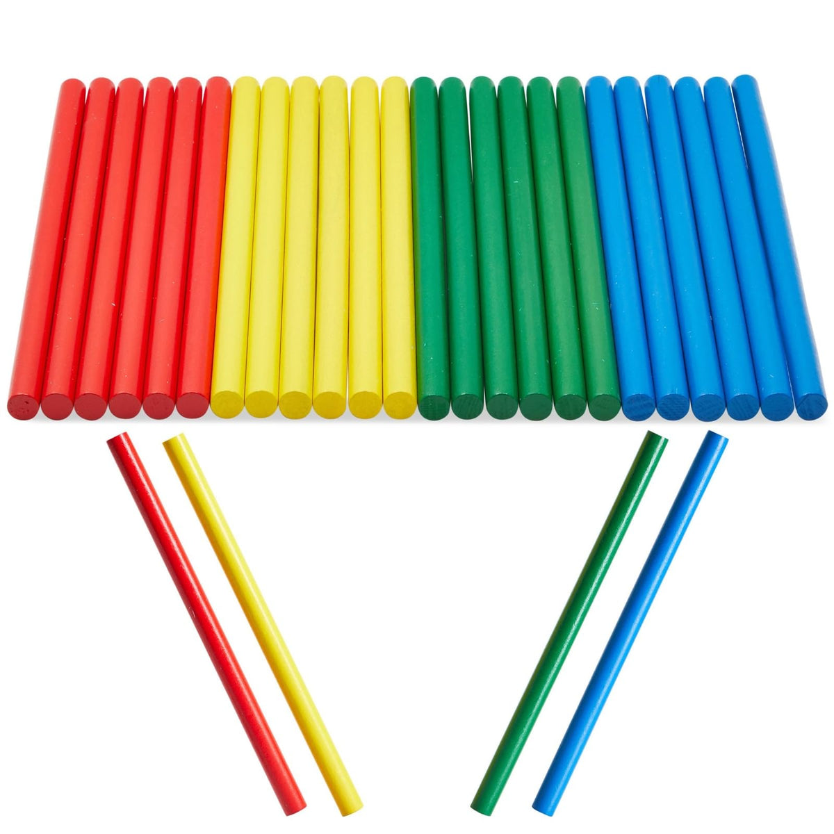 Juvale Rhythm Sticks 8-inch colorful wooden, ideal for classroom rhythm games and group music exploration.