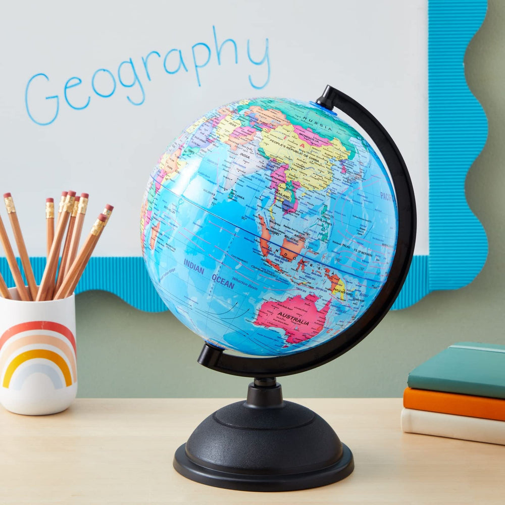 Juvale kids globe map with detailed continents, perfect for elementary geography exploration.