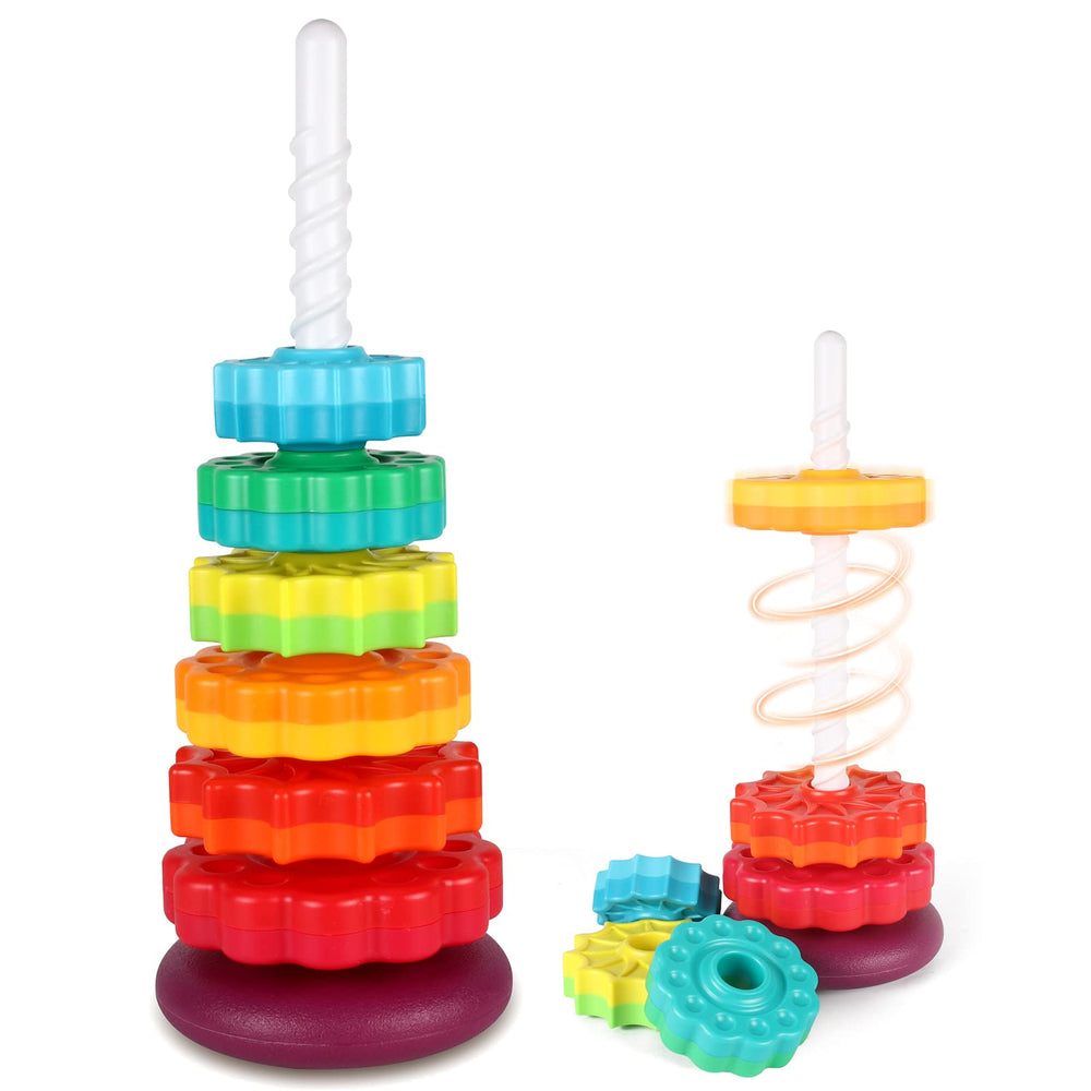 JUXUE rainbow discs on spinning toy promoting color recognition during play