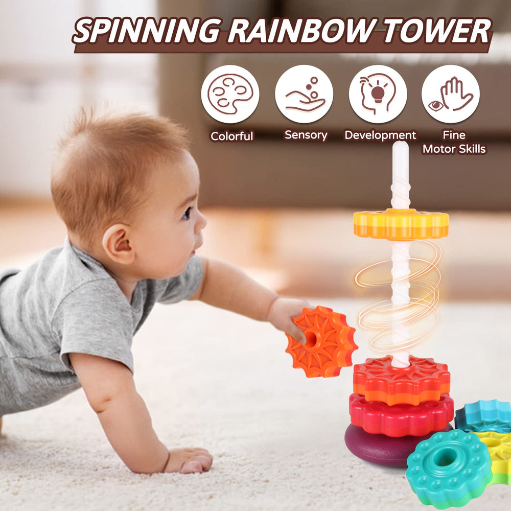 JUXUE toddlers playing with rainbow stacking toy