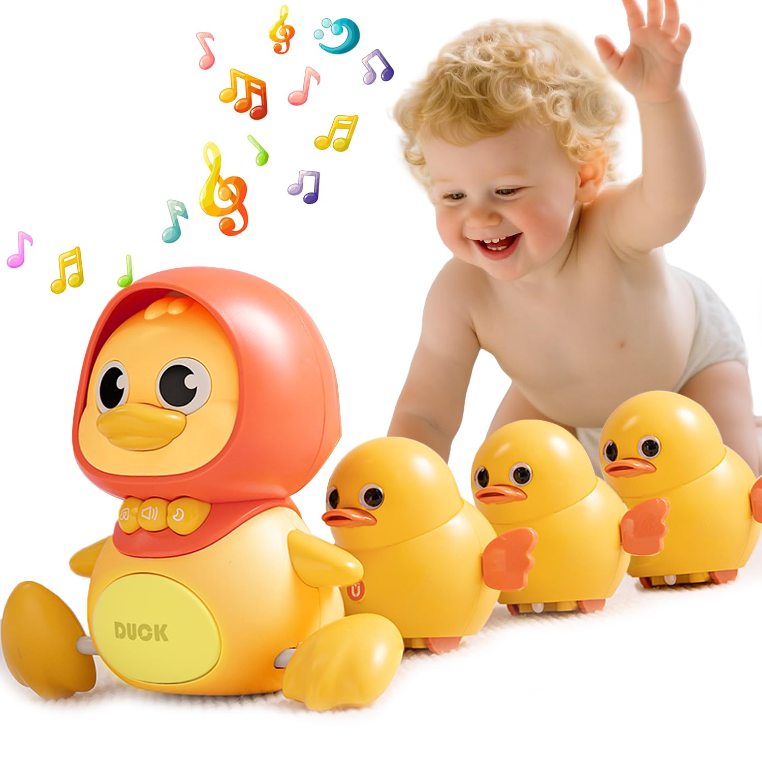 JUYEE Mama Duck and Baby Ducks aligned for magnetic train, encouraging crawling and interaction