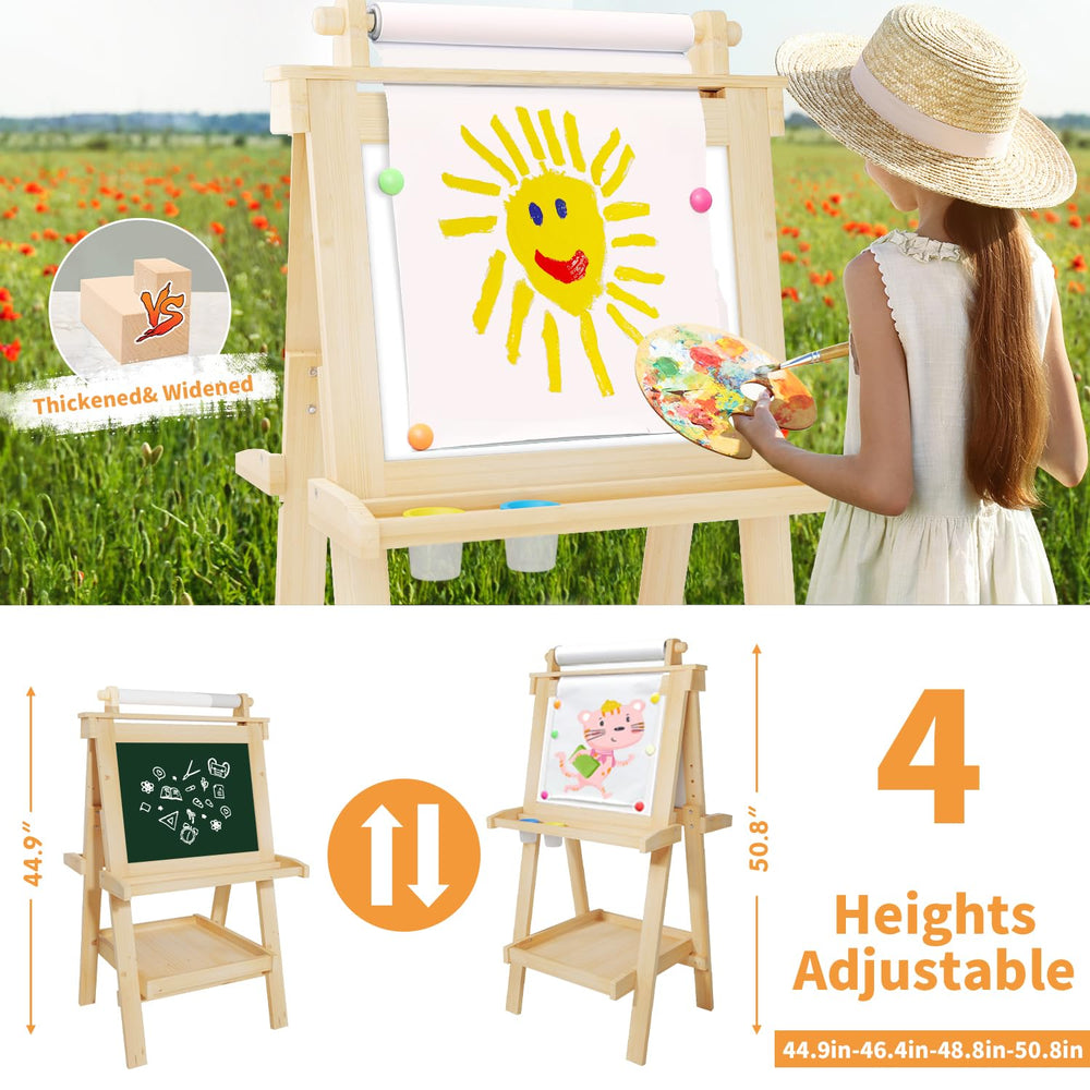 JUZBOT easel showing four height settings to grow with children.