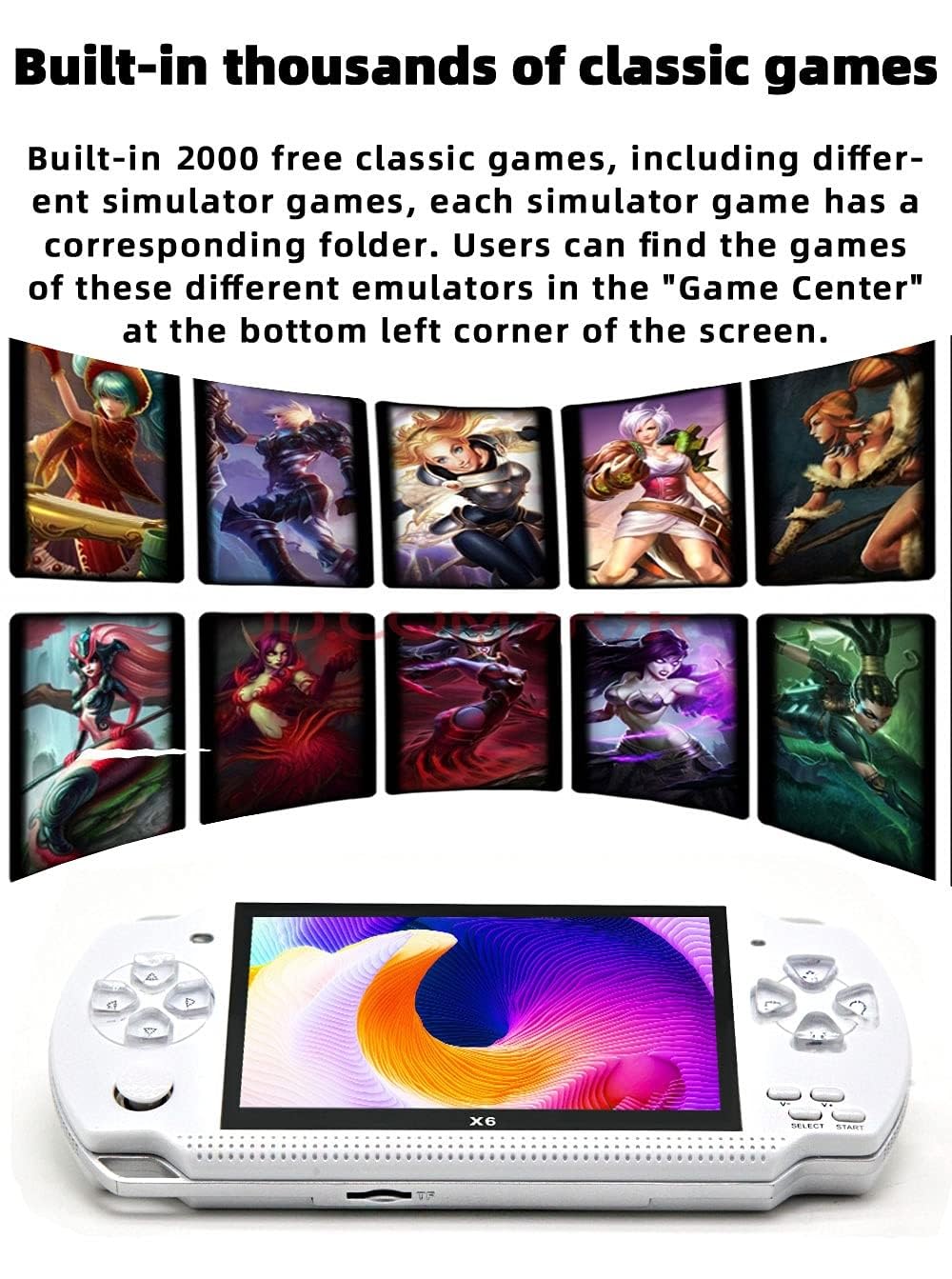 JXD handheld console TV-out lets you mirror gameplay on a larger screen.