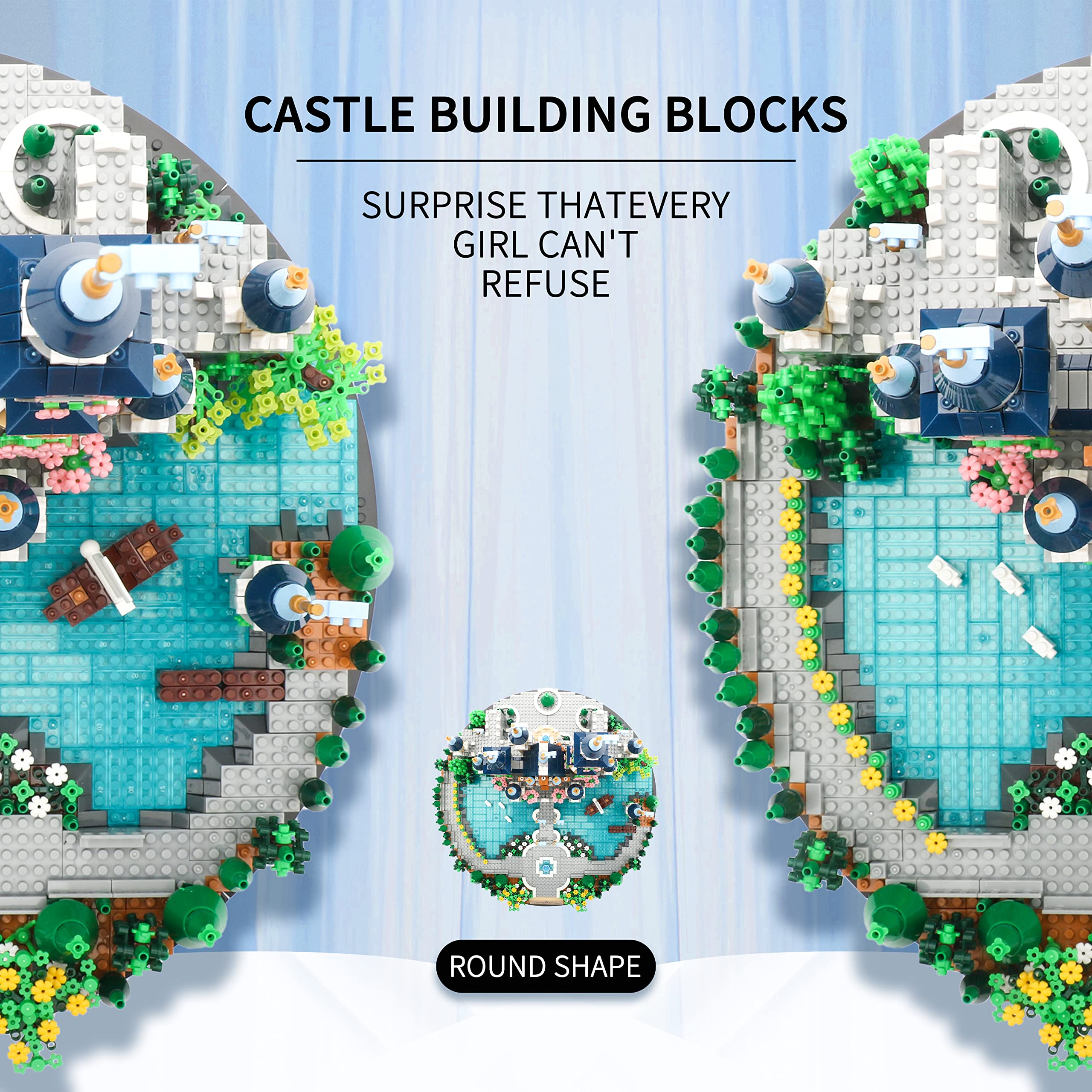 JXRLMB Blue castle mini bricks improve room decor with precision details