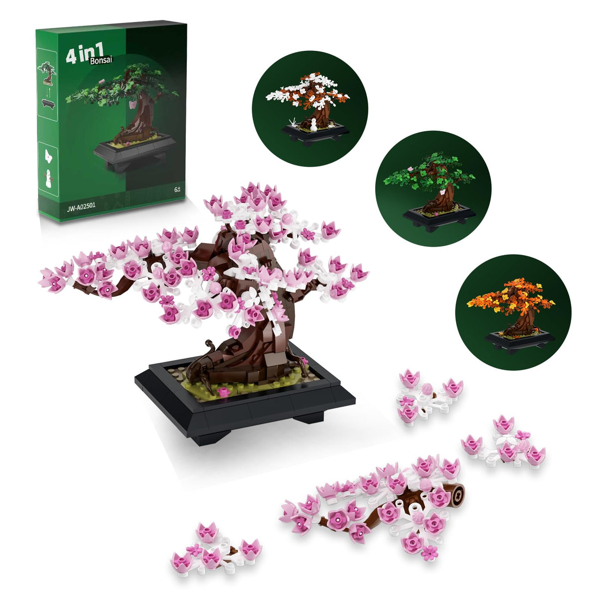 JYPRYMO 4-in-1 bonsai bricks spring view for calming seasonal display.