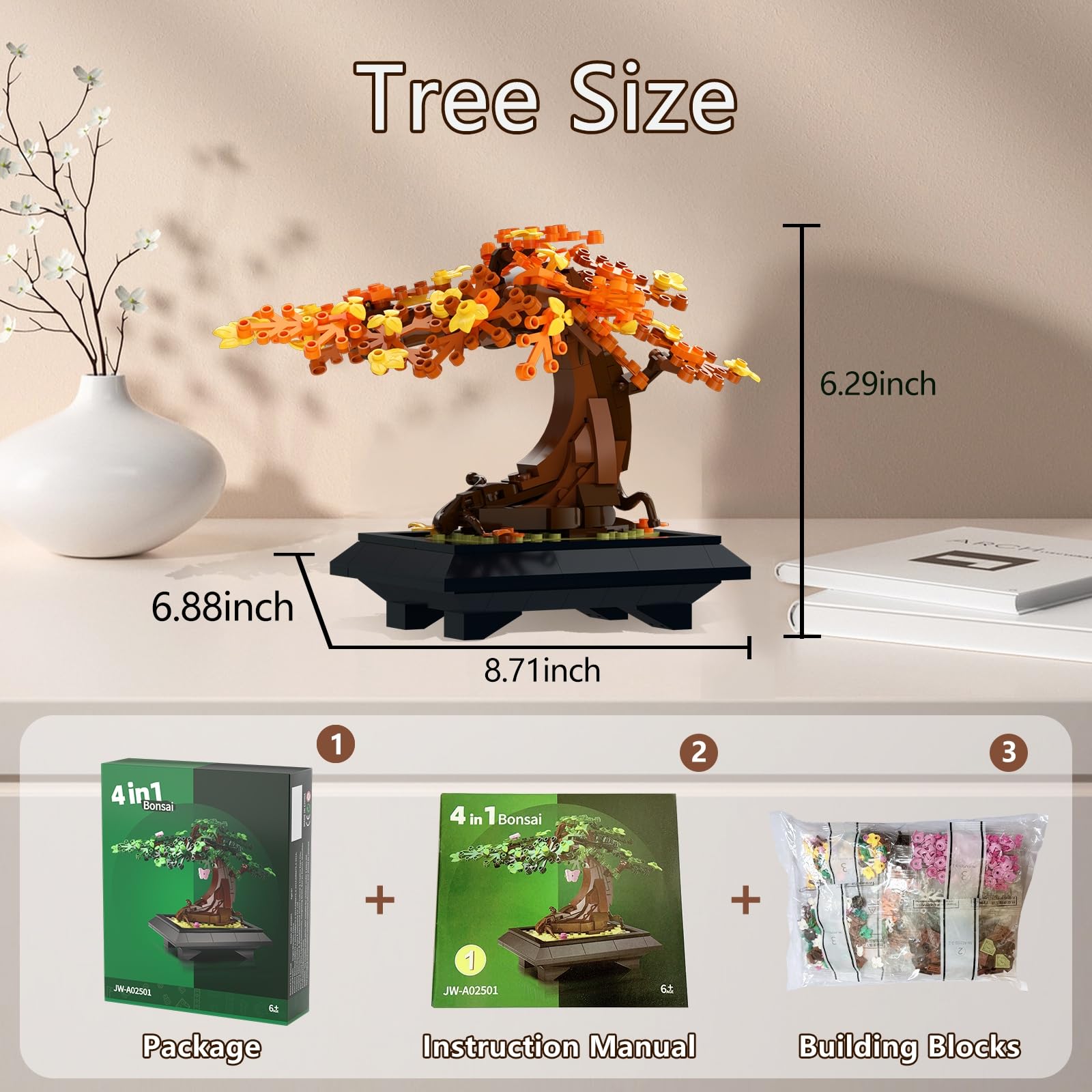 JYPRYMO bonsai bricks winter scene brings serene elegance to a corner.