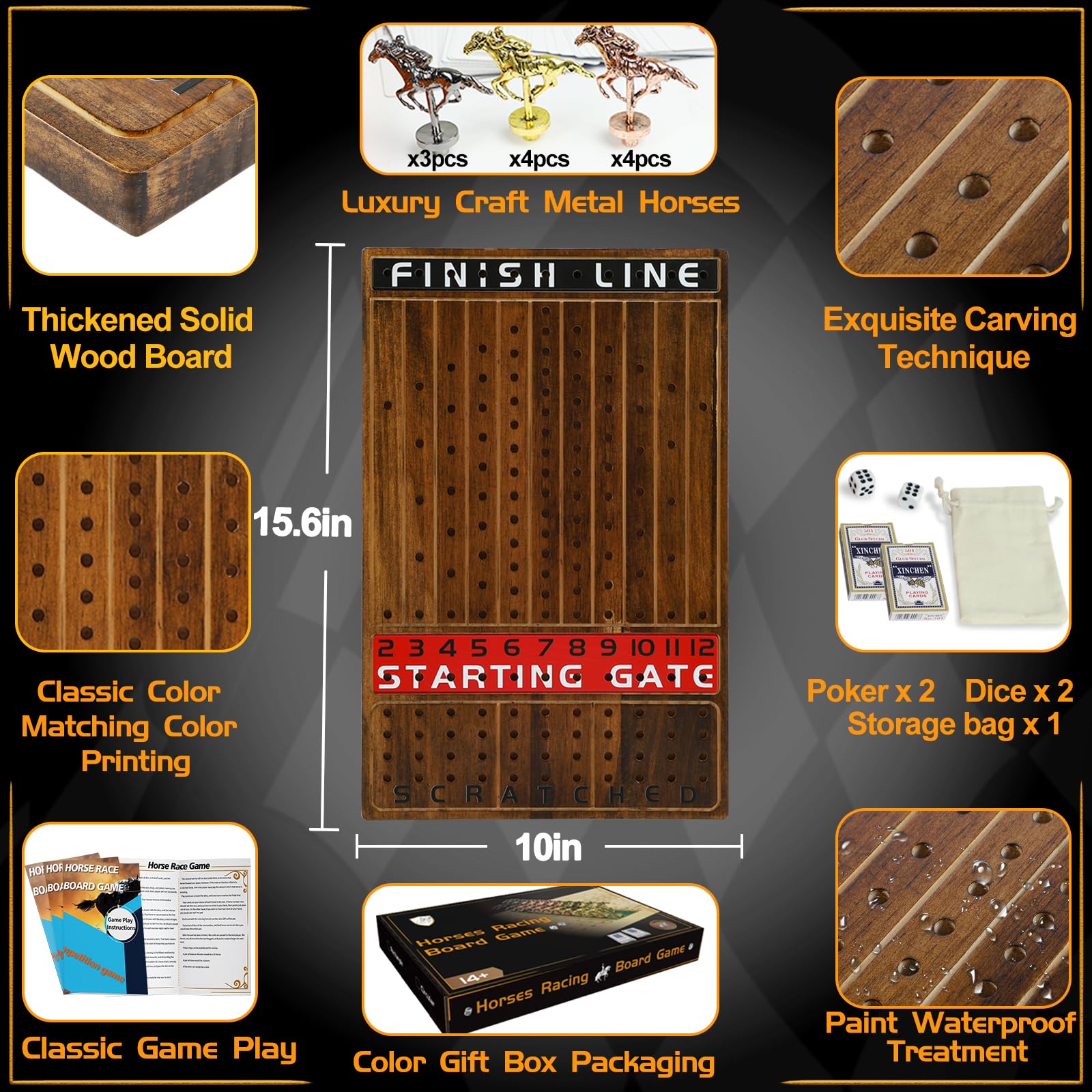 Jyquorp Horse Race Board Game dice and card boxes enable quick, engaging turns.