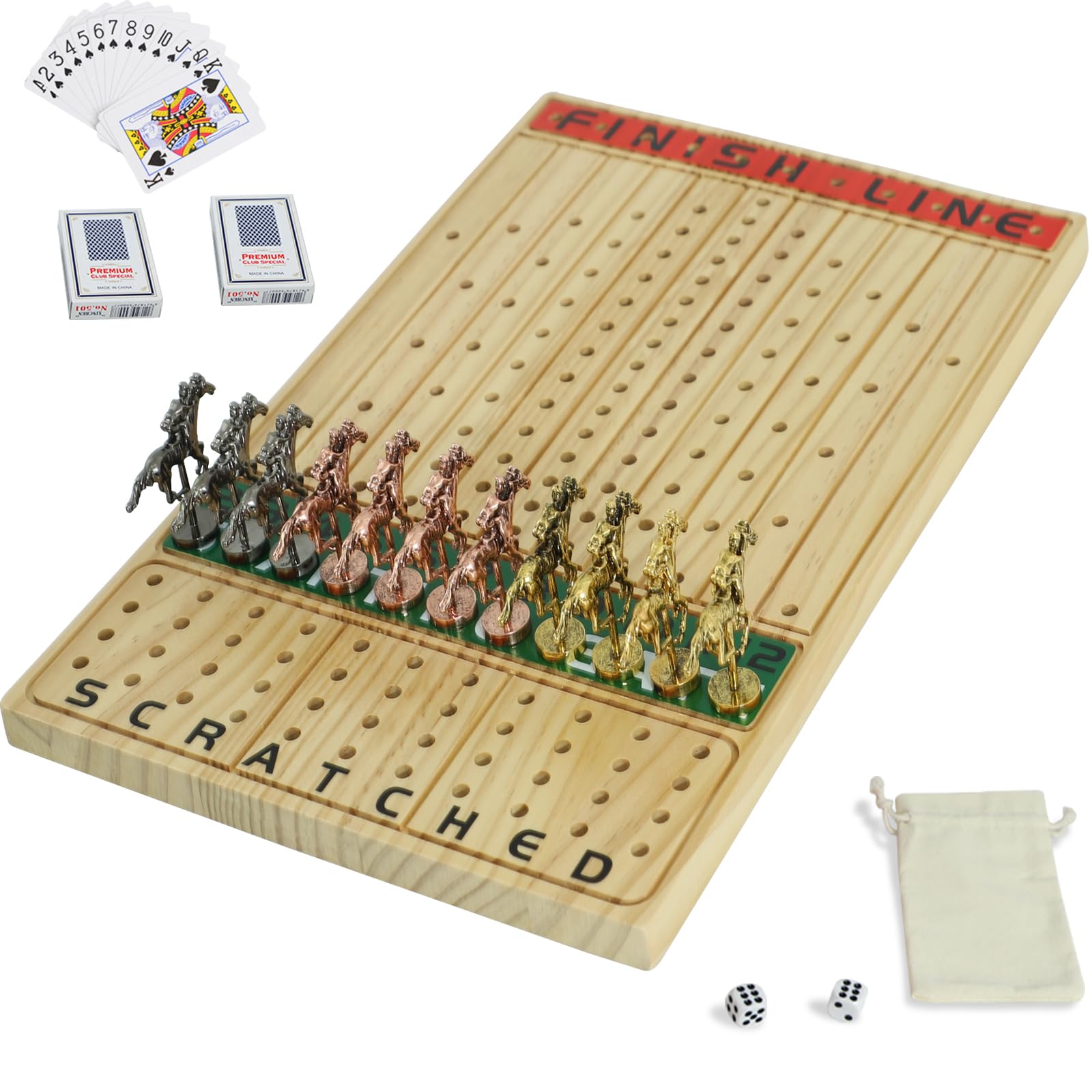 Jyquorp Horse Race Board Game: metal horses on a durable wood board for family play.